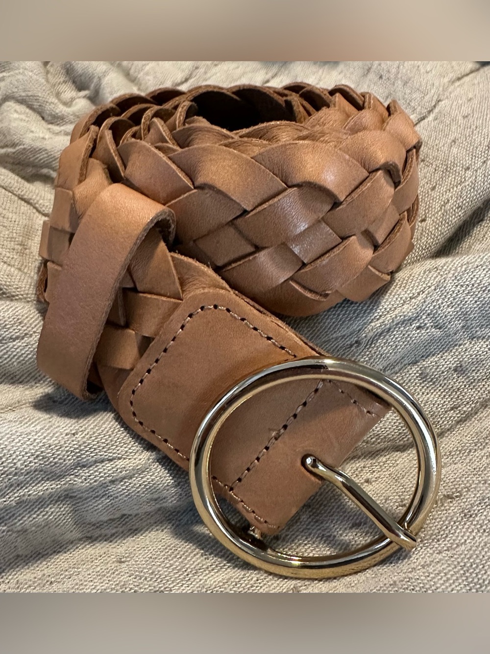B-Low the Belt Genuine Leather Wide Braided Tan Waist Belt Women’s Size S/M